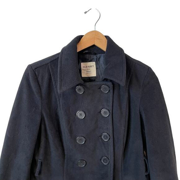 OLD NAVY Women's Fleece Double Breasted Coat Jacket Black Sz Small Classic Work - Picture 3 of 9
